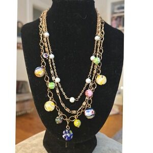 Multi Strand Murano Millefiori Glass Necklace Colorful Rare